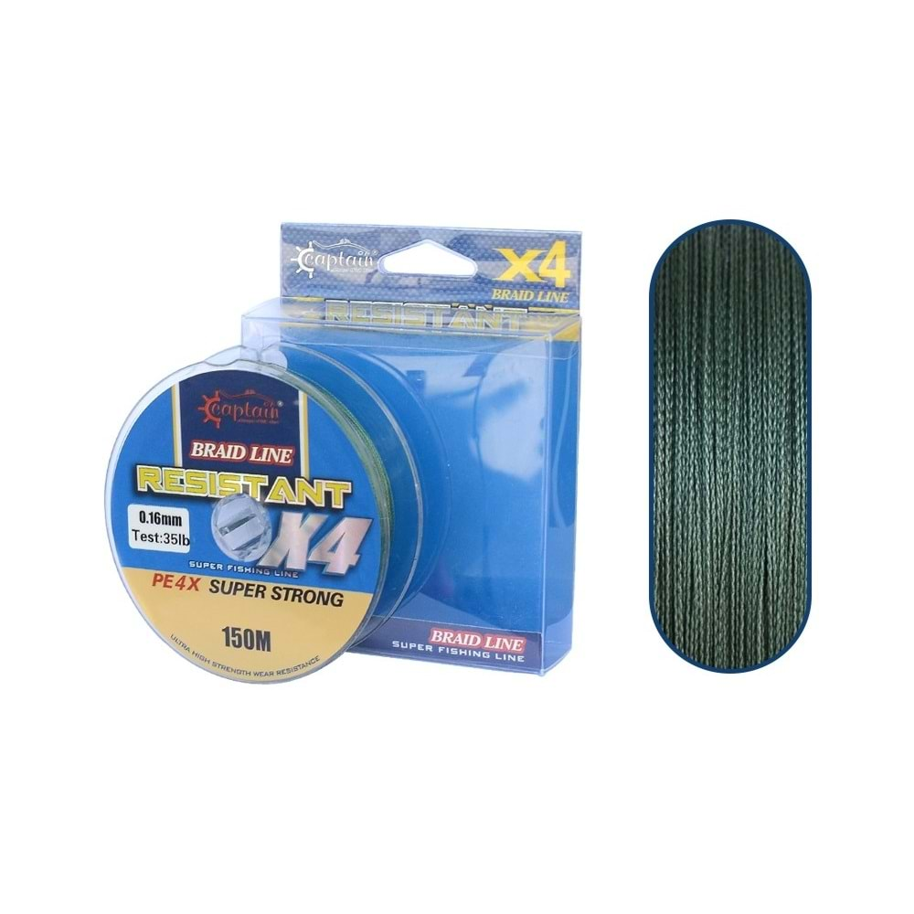 Captain Resistant PE 4 Kat Spin İp Misina 150mt Yeşil 0.14 mm