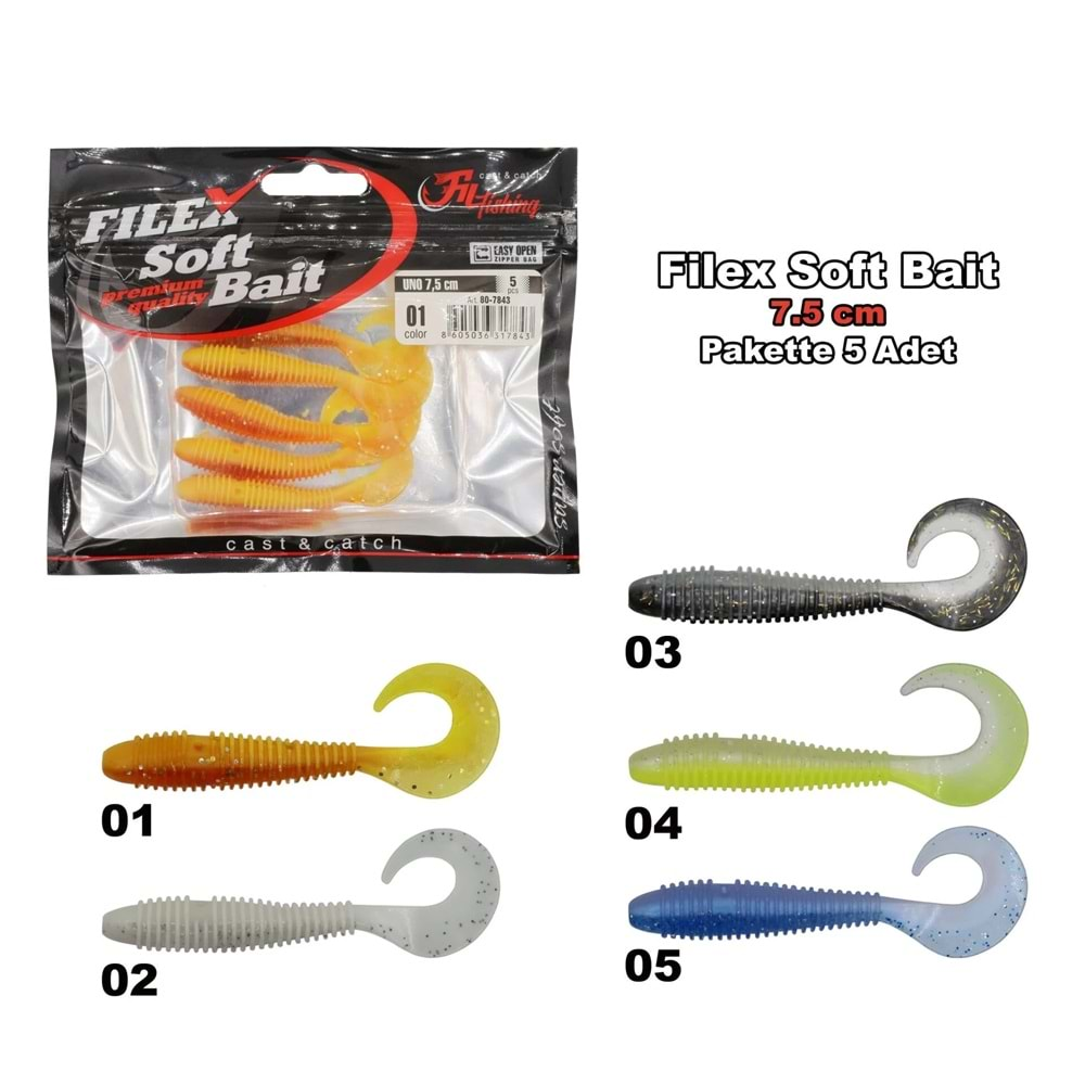 Filex Soft Bait Orak Kuyruklu Silikon Balık 7.5 cm 02