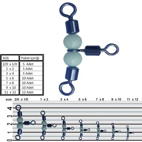 Kaido FRD-301 Inox Boncuklu Bilyalı Üçlü Fırdöndü 10lu Size: 3x4