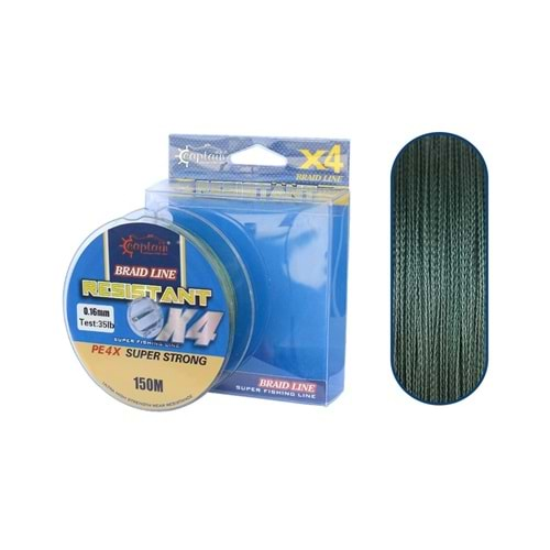 Captain Resistant PE 4 Kat Spin İp Misina 150mt Yeşil 0.16 mm